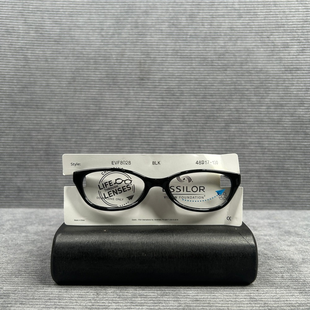 Essilor Vision Foundation EVF8028 Y2K Black Narrow Oval Eyeglasses 48-17-130